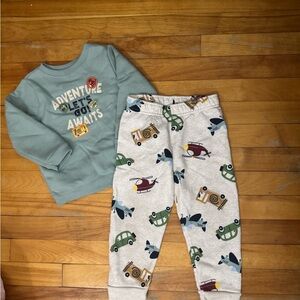 Adventure Awaits Sweatshirt and Vehicle Print Pants Set